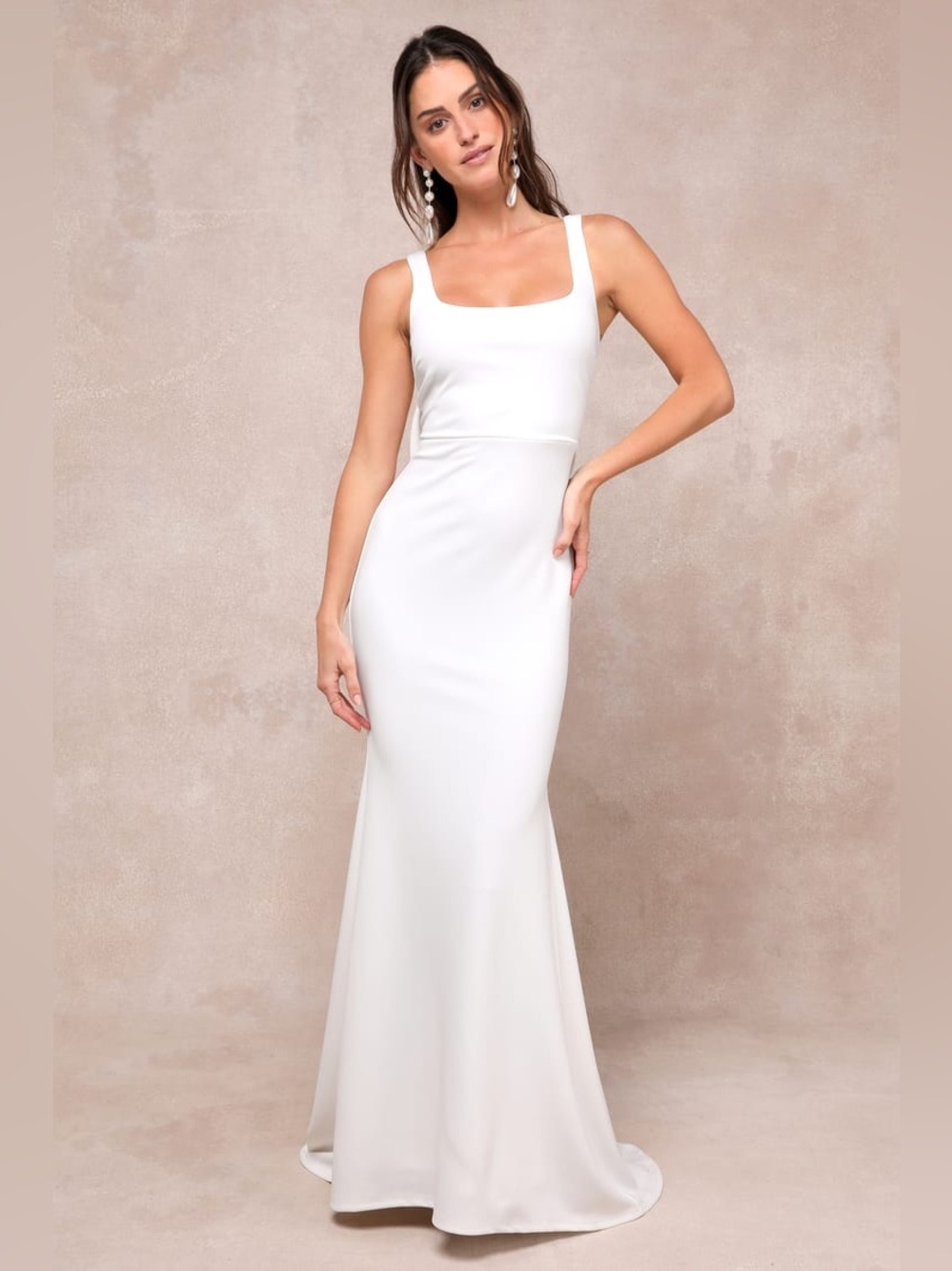 Lulus White Open Back Bow Mermaid Maxi Gown S NWOT Bridal Wedding Formal - Picture 2 of 10